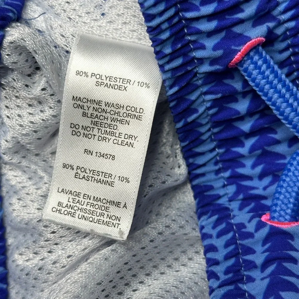 Vineyard Vines Swim Trunks Boys XL 18 Blue Pink White Colorblock Geometric Print
